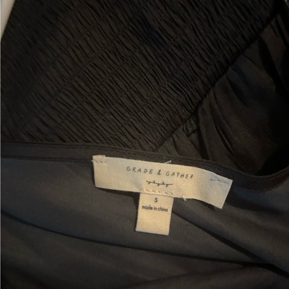 Grade & Gather One-Shoulder Long Sleeve Smocked Black Top - Picture 3 of 5